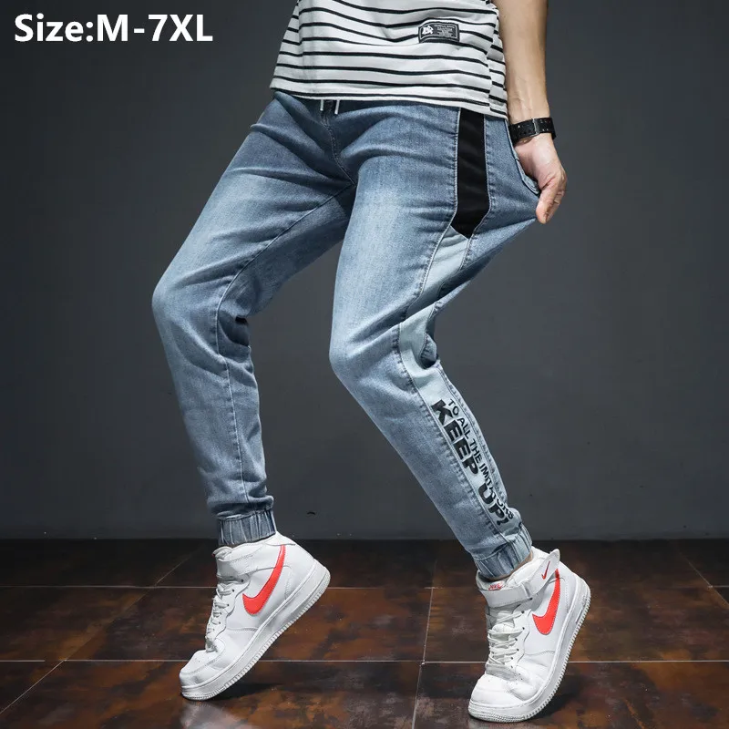 

7XL Denim Jogger Pants Boys Ankle Length Plus Size 6XL Men Loose Street Wear Stretched 5XL Male Jogging Hip Hop Jeans Trousers