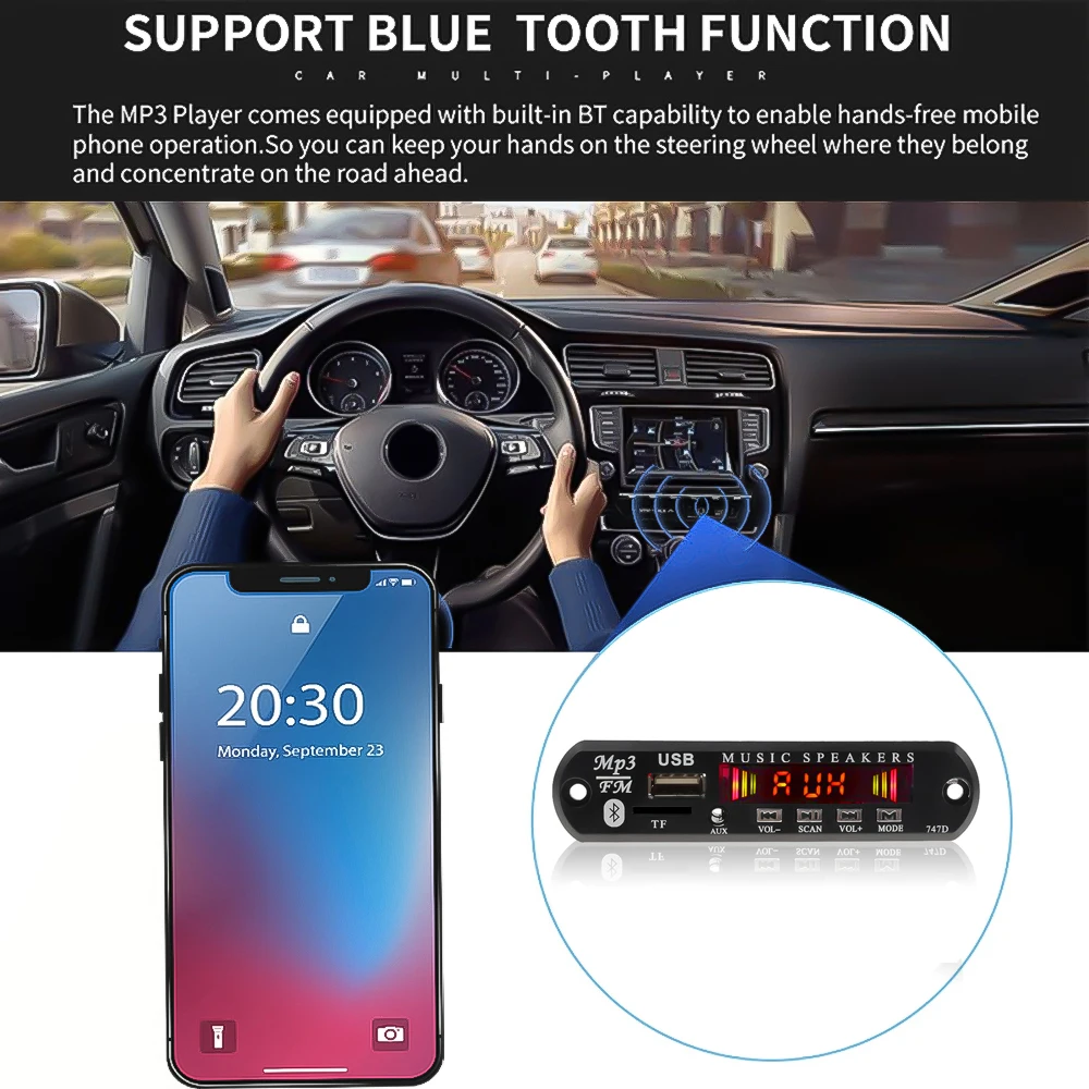 Bluetooth автомобильный радиоприемник Mp3 плеер декодер доска для рисования 5 V-12 V громкой связи Bluetooth гарнитура для Поддержка Запись FM карты памяти AUX с микрофоном автомобиля Динамик модификации