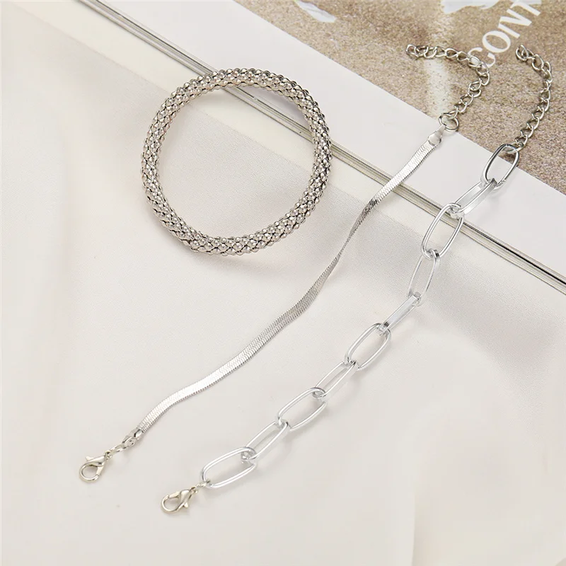 3pcs Set Fashion Thick Chain Link Bracelets Bangles For Women