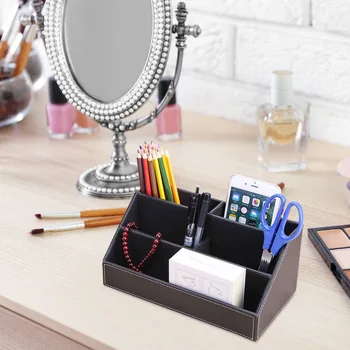 

Multi-functional PU Leather Storage Holders Business Card Pen Storage Boxes Practical Office Desktop Racks Organizer