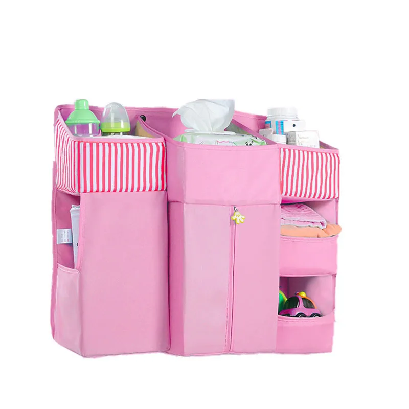 Многофункциональная подвесная сумка для детской кроватки, органайзер для игрушек, колыбель для хранения пеленок, карманы для кроватки, сетчатый диспенсер для кровати - Цвет: pink