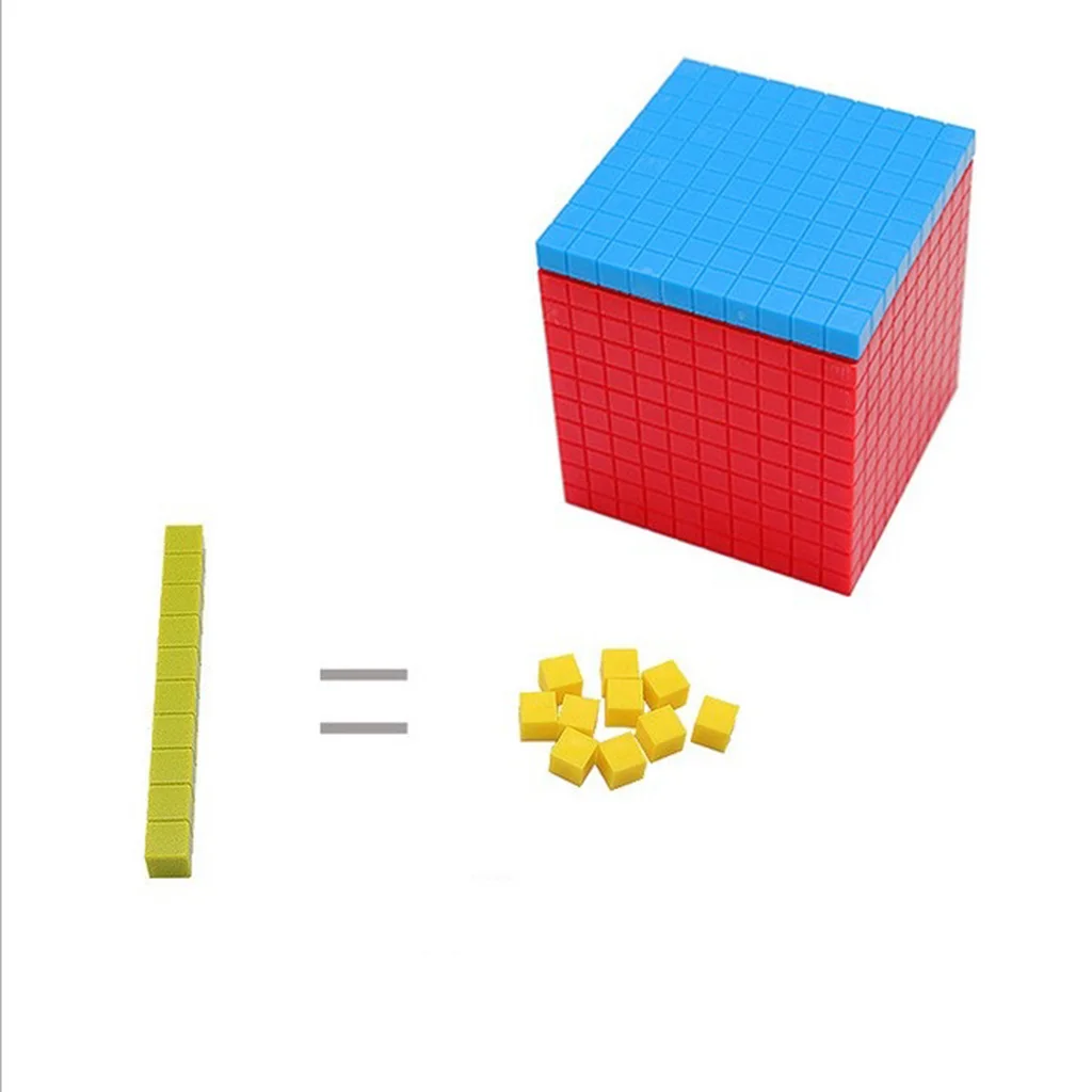 Children Montessori Math Materials, Decimal Group Cube Blocks with Box- 4 Colors Represents Ones, Tens, Hundreds and Thousand
