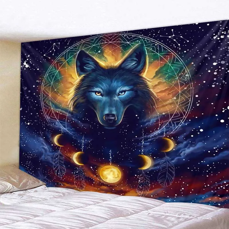 Fantasy wolf tapestry wall hanging animal aesthetics room decoration bohemian psychedelic mandala home dormitory wall decoration