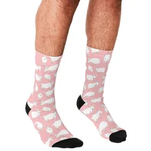 

2021 Funny Men's socks Goats Playing Pink Pattern Printed hip hop Men Happy Socks cute boys street style Crazy Socks for men