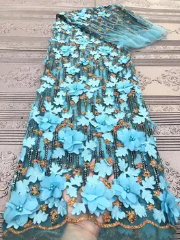 

African 3D Tulle Lace Fabric African French Lace Fabric sky blue 2020 High Quality Lace Embroidery French For Women Dress