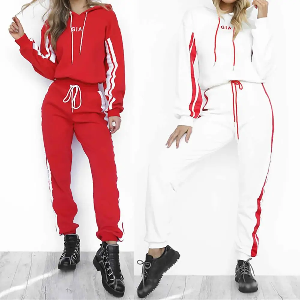 

New Fashion Women Long Sleeve Crop Tops Short Hoodie Sweatshirt & Long Pants Jumper Sweatshirt Top Tracksuit 2pcs Set