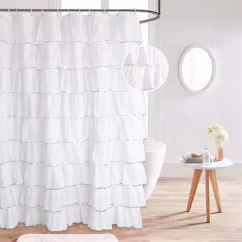 

Dafied 2019 Fashion White Ruffle Handmade Glitter Cloth Shower Curtains Polyester Solid Color Bath Ruffle Shower Curtain