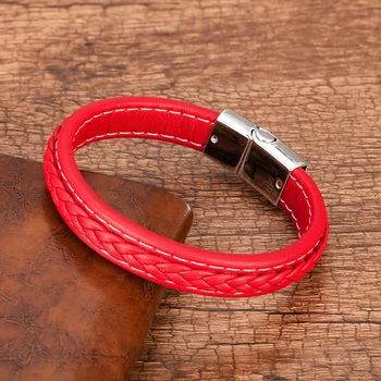 Alternative view of Lion Heart Red Black Braided Leather Bracelet