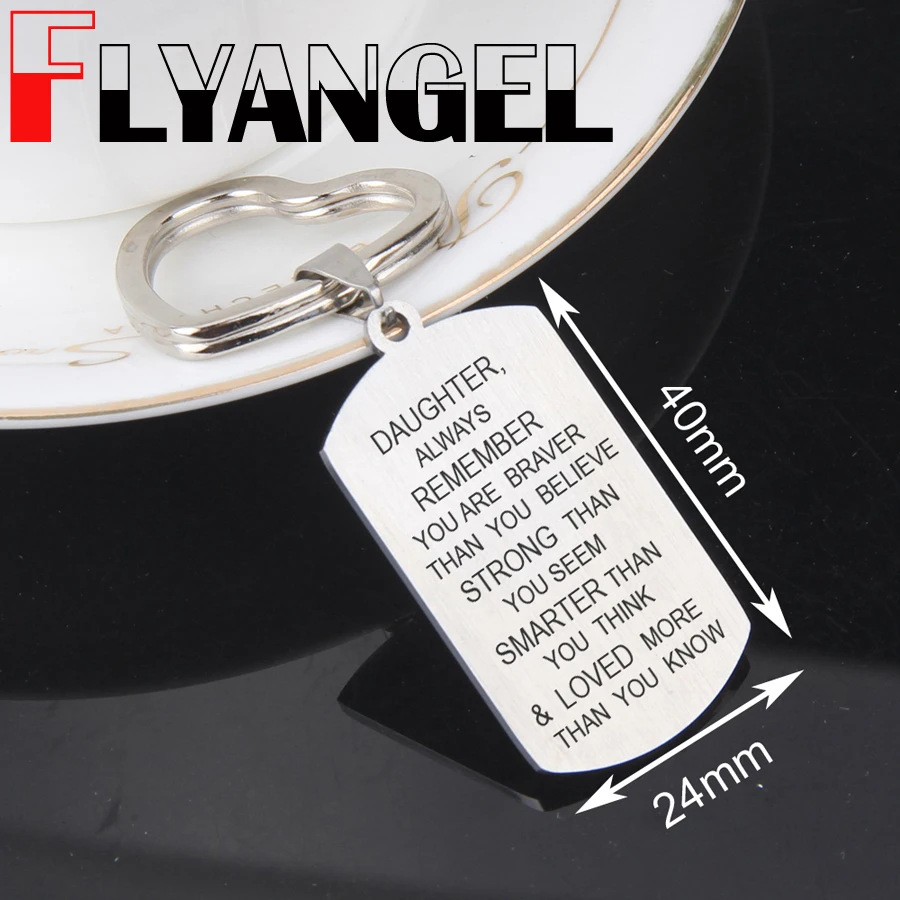 

FLYANGEL Key Chain Fashion Heart Car Key Tag Engraved Daughter Always Remember You Are Braver Love More Daughter Jewelry Keyring