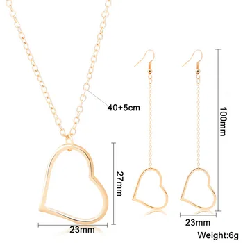 

3 Pcs Love Heart Long Earrings Korean Simple Cutout Lovely Necklace And Earrings Suit Hipster Girl Alloy Pendant Wholesale