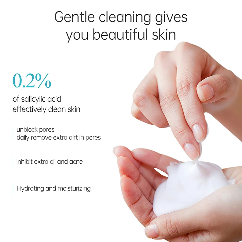 Salicylic Acid Facial Cleanser Face Wash Foam skincare Remove Black Dots Rejuvenation Moisturizing Face Cleanser Skin Care 3