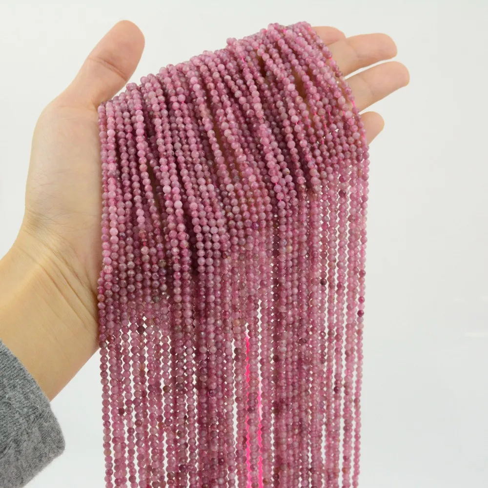 2 Strands Natural Genuine High Quality Pink Tourmaline Faceted Round Loose Beads 2-4mm DIY Jewelry Necklaces or Bracelets 15