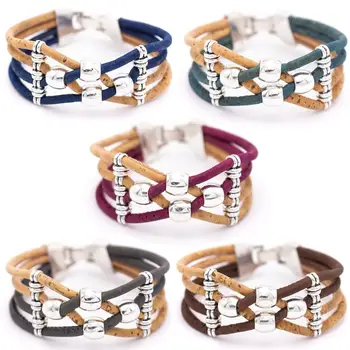 

colorful Natural 3mm round Cork with zamak beads handmade jewelry bracelet for women BR-467-MIX-5