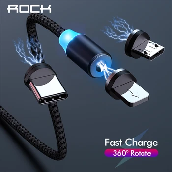 

ROCK Magnetic Cable Micro Usb Type C Fast Charging Phone Usb C LED Light Phone 1M 2M For iPhone Xiaomi Magnet Charger Data C