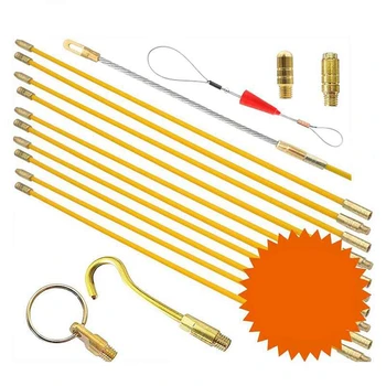 

FashionFish Tape Cabling Rods 5.0M Fiberglass Cable Access Tool Kit Electrical Cable Threader Running Puller 10Rodsx50cm