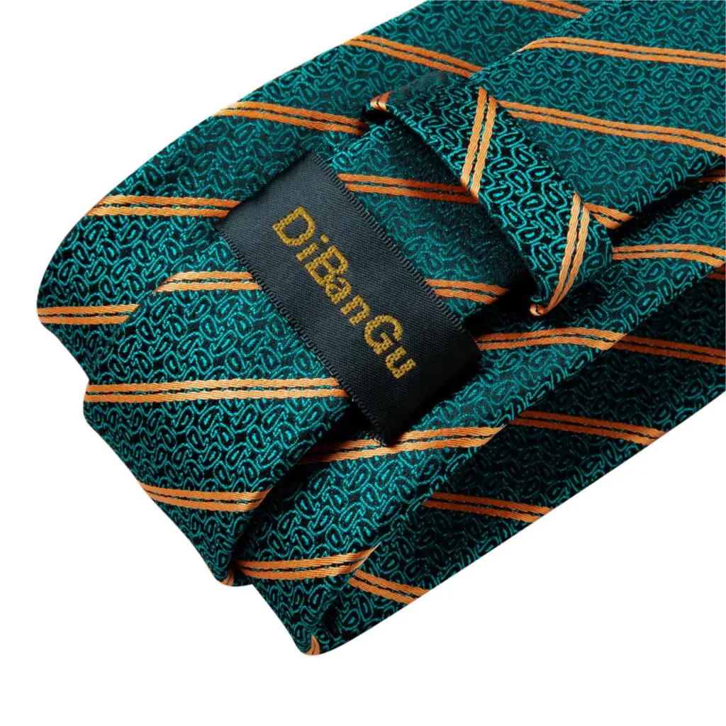 Мужской галстук бирюзовый зеленый золотой полосатый качественный свадебный галстук для мужчин Hanky запонки шелковый галстук набор DiBanGu дизайн бизнес MJ-7315
