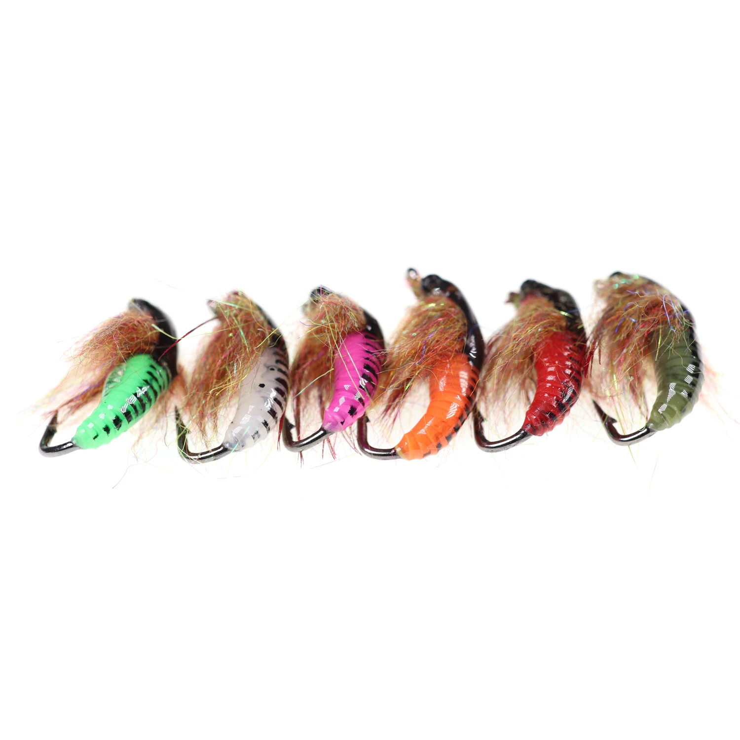 Bimoo 4 шт.#6 Caddis Pupae Nymph Летающая Форель Приманка для рыбалки лед Рыбалка крючковые приманки УФ Beadhead приманки в виде насекомых