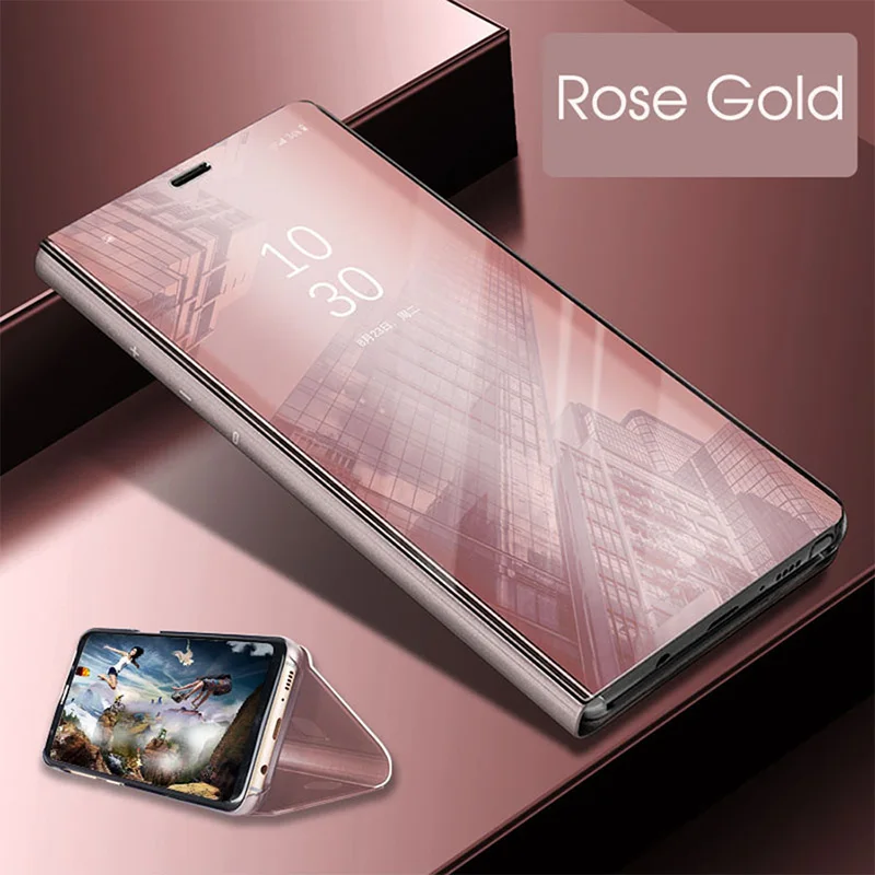 Rose Gold Зеркальный кожаный чехол для huawei Honor 8X, флип-чехол, чехол для телефона Honor 8 9 10 Lite, чехол для Honor 7A DUA L22 7C AUM L41, чехол - Цвет: Rose Gold