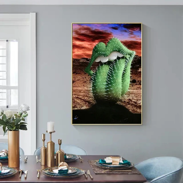 Desert Abstract Funny Green Cactus Tongue Posters and Prints Canvas Painting Wall Art Picture for Living Room Home Decor Cuadros 4