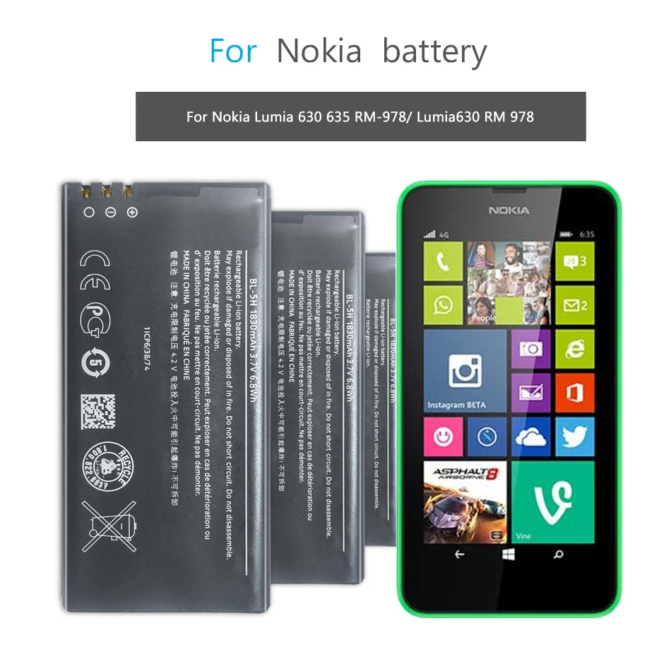 Батарея BL 5H 4UL BV T5C чехол с подставкой и отделениями для карт Nokia Lumia Asha 225 330 430 435 535 620