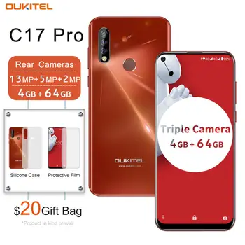Перейти на Алиэкспресс и купить OUKITEL C17 Pro смартфон с 6,35 дюймов, Android 9,0, 4 ГБ, 64 ГБ, 19:9, Dual 4G Band, мобильный телефон, отпечаток пальца, распознавание лица, Восьмиядерный, 3900 мАч