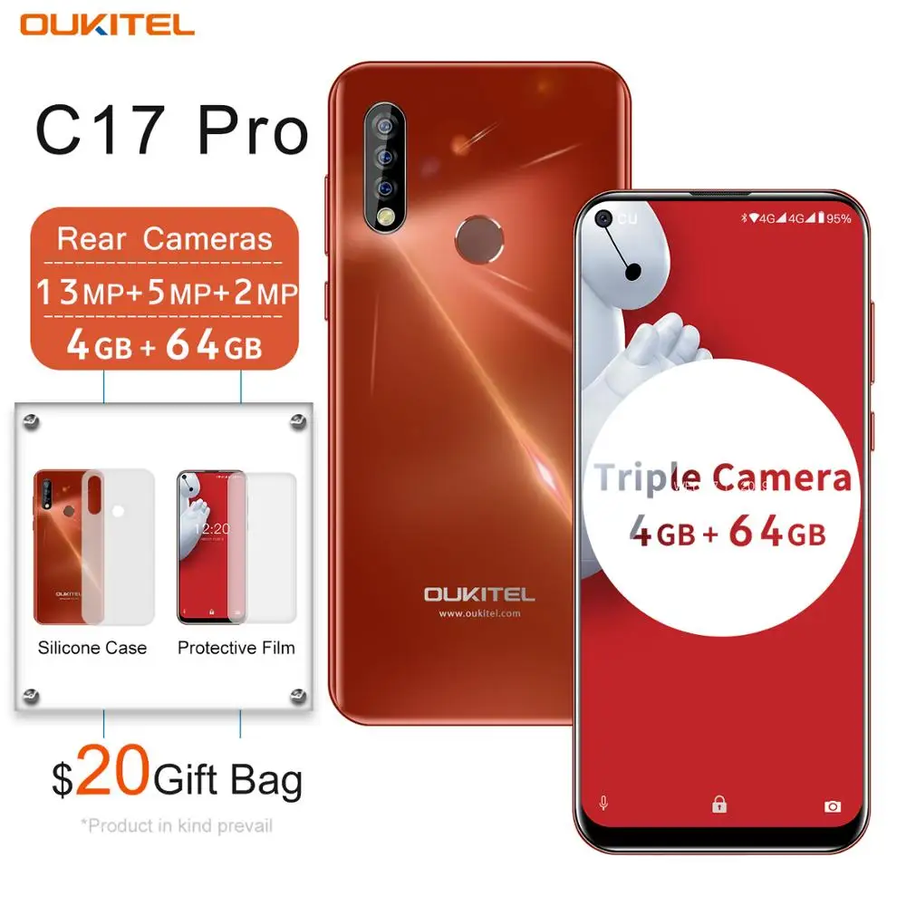  OUKITEL C17 Pro 6.35'' Android 9.0 4GB 64GB Smartphone 19:9 Dual 4G Band Mobile Phone Fingerprint F