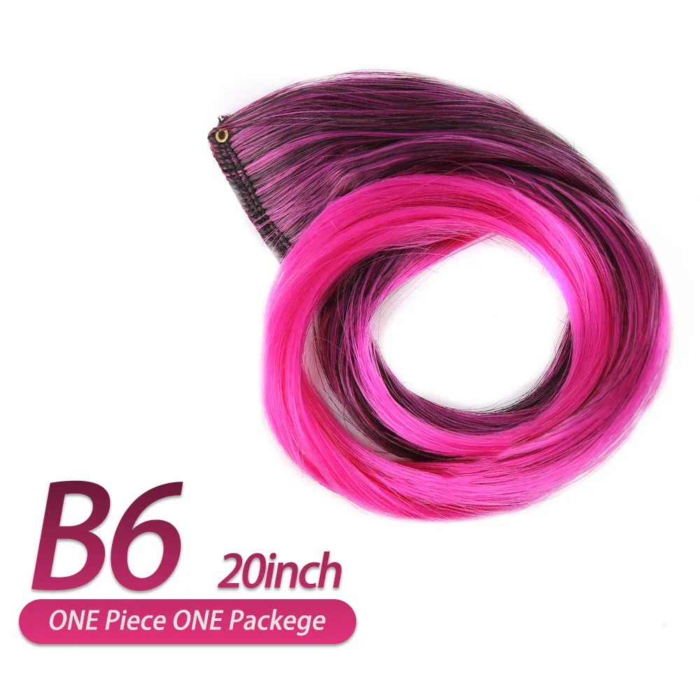2" Радуга цвета клип в одной части волосы для наращивания прямые Длинные Синтетические термостойкие волосы шт зажим Ins фиолетовый красный - Цвет: B6