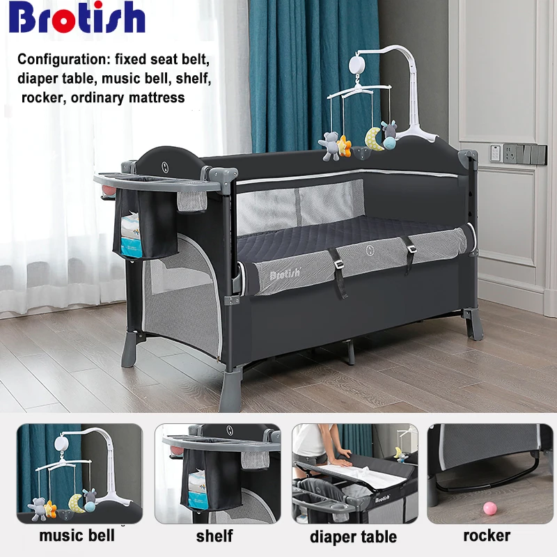Brotish Crib splicing large bed removable bb multi-function portable folding newborn baby bedside b
