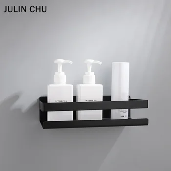 

Black Bathroom Shelves Adhesive/Nail Shower Caddy Organizer Storage Stainless Steel Bathroom Rack Wall Mounted Kitchen Holder
