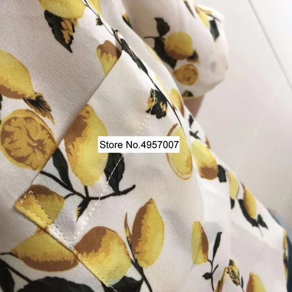 Women Lemon Printed Blouse Top With Short Sleeve & Ties Hem - Ladies Lemon Printing Shirt Top 3