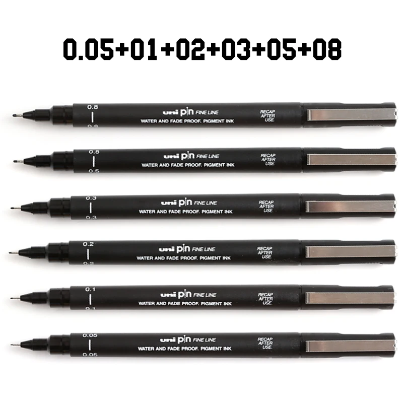 Uni pin ручки для рисования 6 разных размеров наконечников, прецизионные технические ручки Fineliner, для художника буквы руки черные чернила - Цвет: 6pcs