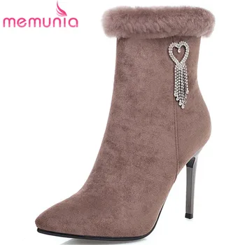 

MEMUNIA 2020 Newest party wedding shoes ladies thin high heels crystal winter boots elegant solid colors ankle boots women