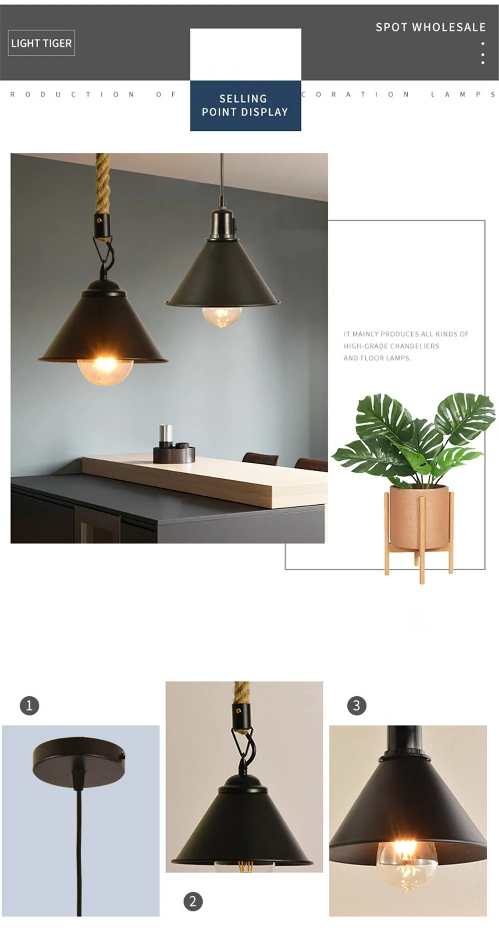 Nordic Design Loft Decor Retro Pendant Lamp LED Edison Industrial Wind Hemp Rope Iron Hanging Light Dining Room Home Lighting (8)