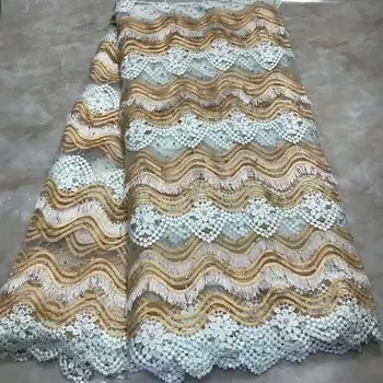 

Latest gold French Nigerian Lace Fabrics High Quality Tulle African Lace Fabric FOR Wedding Stones French Tulle Lace FW121