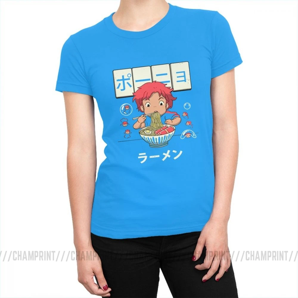 Sosuke, футболка с лапшей для женщин, Ponyo On The Cliff, базовая популярная модная уличная футболка, Harajuku, футболки, топ, забавная женская одежда - Цвет: Spider Baby Blue