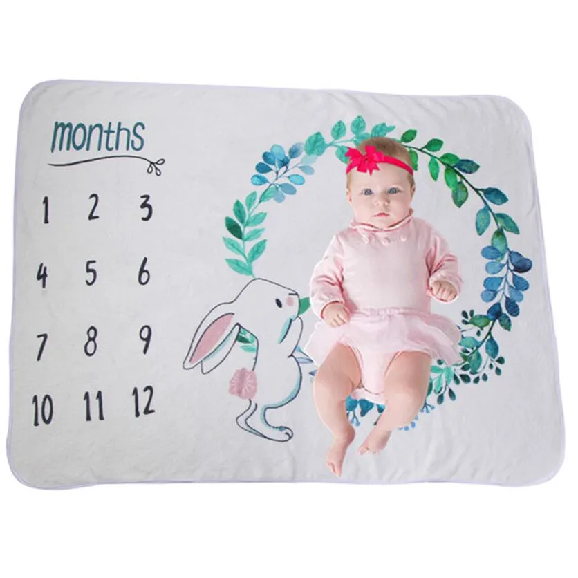 Baby Monthly Record Growth Milestone Blanket Newborn Photography Props Background Soft flannel blanket warm Swaddling Wrap