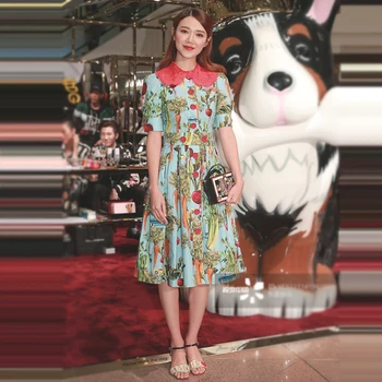 

New star shows Europe and the United States women's big vegetable printing of cultivate morality short sleeve dress