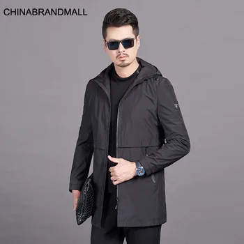 

Autumn Men Windbreaker Plus Fat Plus Size Medium Length Money With Cap Coat Fat Man Loose Thin Section Jacket Middle Age Fat