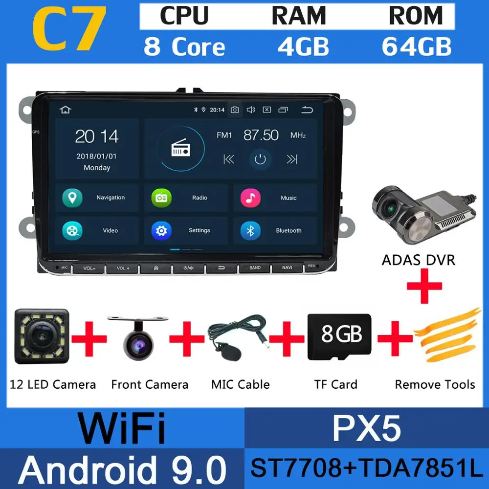 " PX6 4G+ 64G Android 9,0 автомобильный мультимедиа для VW Volkswagen Tiguan Touran Caddy Amarok Golf Bora gps навигация DSP Авто CarPlay - Color: PX5 ADAS