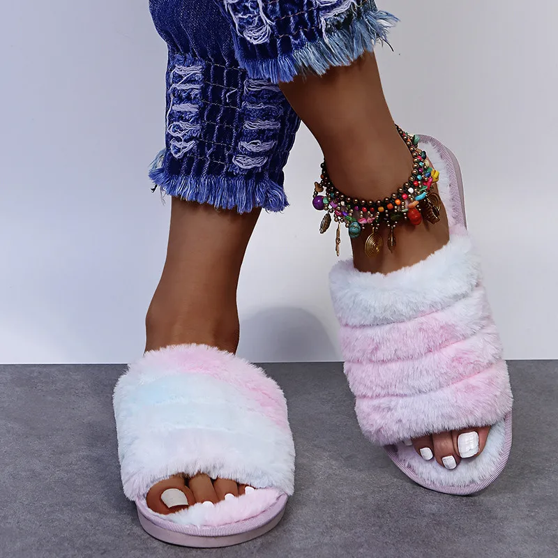 

COOTELILI Women Home Slippers With Faux Fur 2021 Fashion Flat Shoes Colorful Shoes For Woman Flats Basic Slipper 36-41
