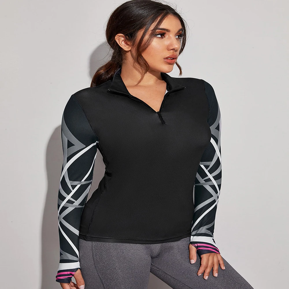 Women's Yoga Jacket 1/2 Zip Pullover Athletic Long Sleeve Running Top with Thumb Holes