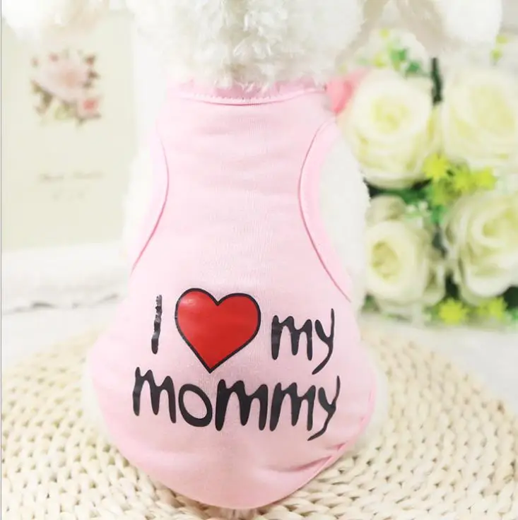 Милая Одежда для собак I love Mummy Daddy летняя рубашка жилет для собаки плюшевый Померанский медведь жилет для животных