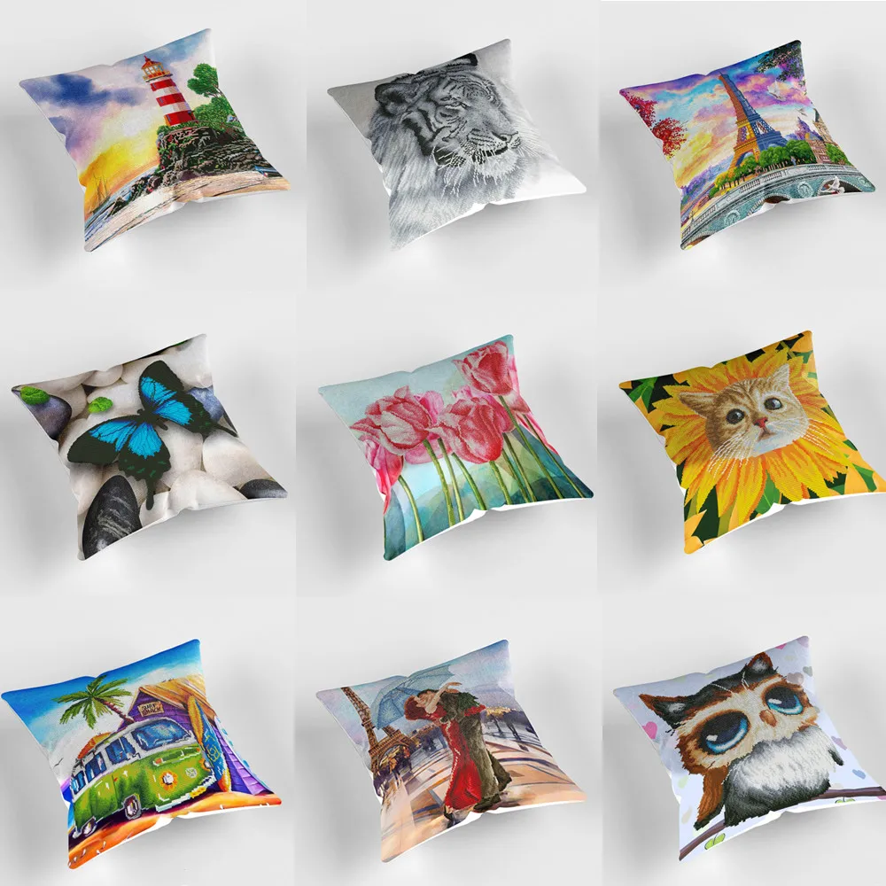 

45*45cm Diamond Painting Pillow Cover DIY Mosaic Diamond Embroidery Kit Sofa Pillow Replacement Cover