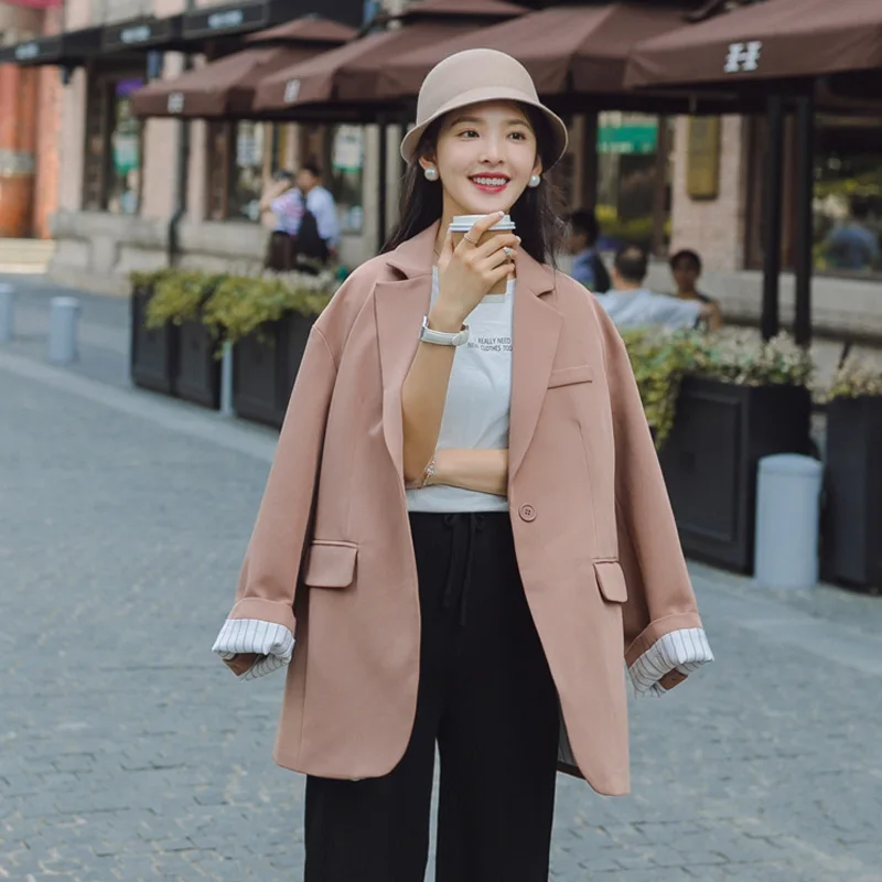 

Retro Small Suit WOMEN'S Coat 2019 Autumn New Style Korean-style Casual Slimming Loose-Fit Versatile CHIC Long Sleeve Suit