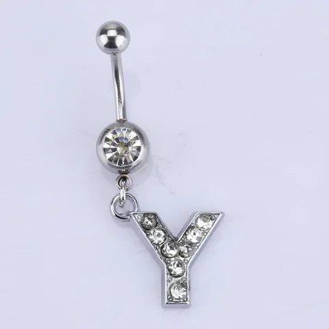 26 letter style Charming Body Piercing Crystal Rhinestone Inlaid Navel Belly Button Ring stainless steel jewelry