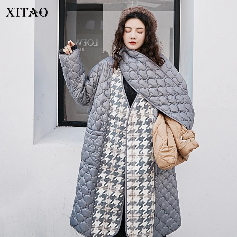 XITAO клетчатая Женская парка модная новая свободная элегантная с одной грудью в