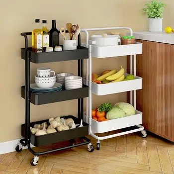 

3 Tier Storage Trolley Cart Save Space Kitchen Organizer Bathroom Movable Rack Wheels Household Stand Holder Bathroom Gadgets