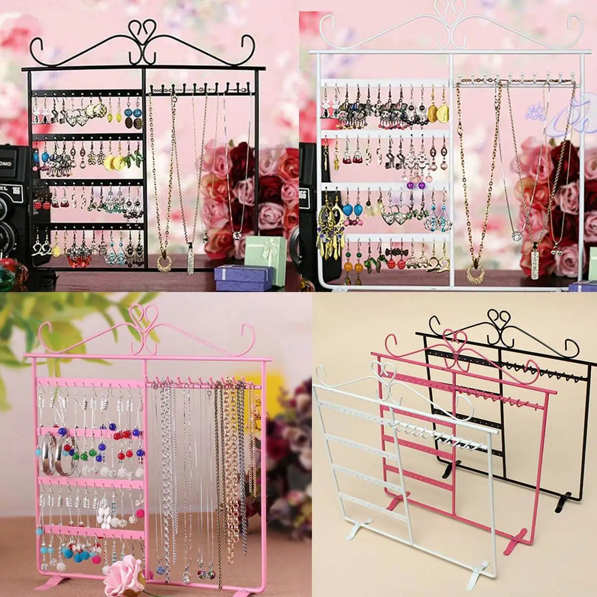  48 Holes Jewelry Handing Rack Earring Necklace Chain Showcase Display Stand Metal Iron Stand Holder