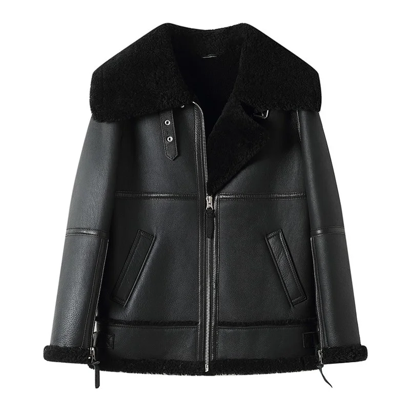 

Designer Italian Women Luxury Natural Shearling Jacket Winter Warm Wool Liner Real Fur Overcoat Biker Genuine Leather Jackets
