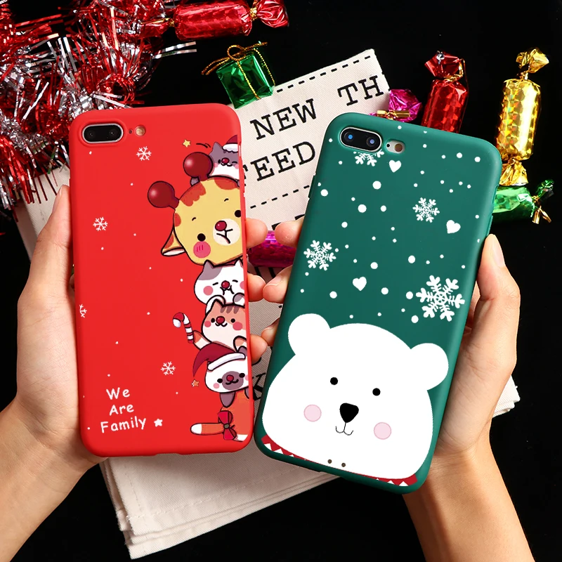 

Merry Christmas Deer Snowman Red Print Silicone Soft TPU Phone Case For iPhone 7 8 6 6S Plus XR X XS Max 5 5S SE Case Back Cover
